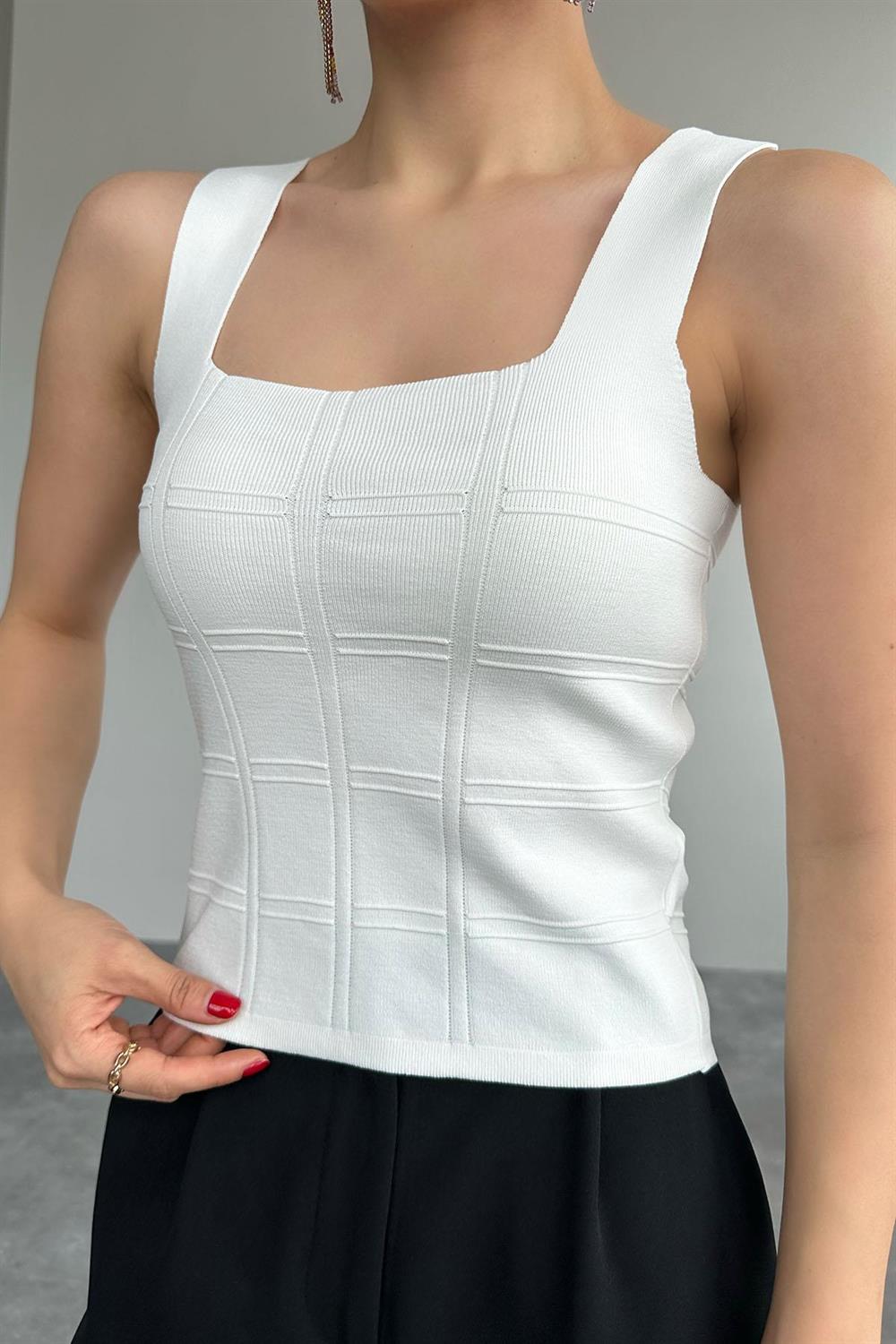 Bekletmeli Askılı Atlet - Beyaz