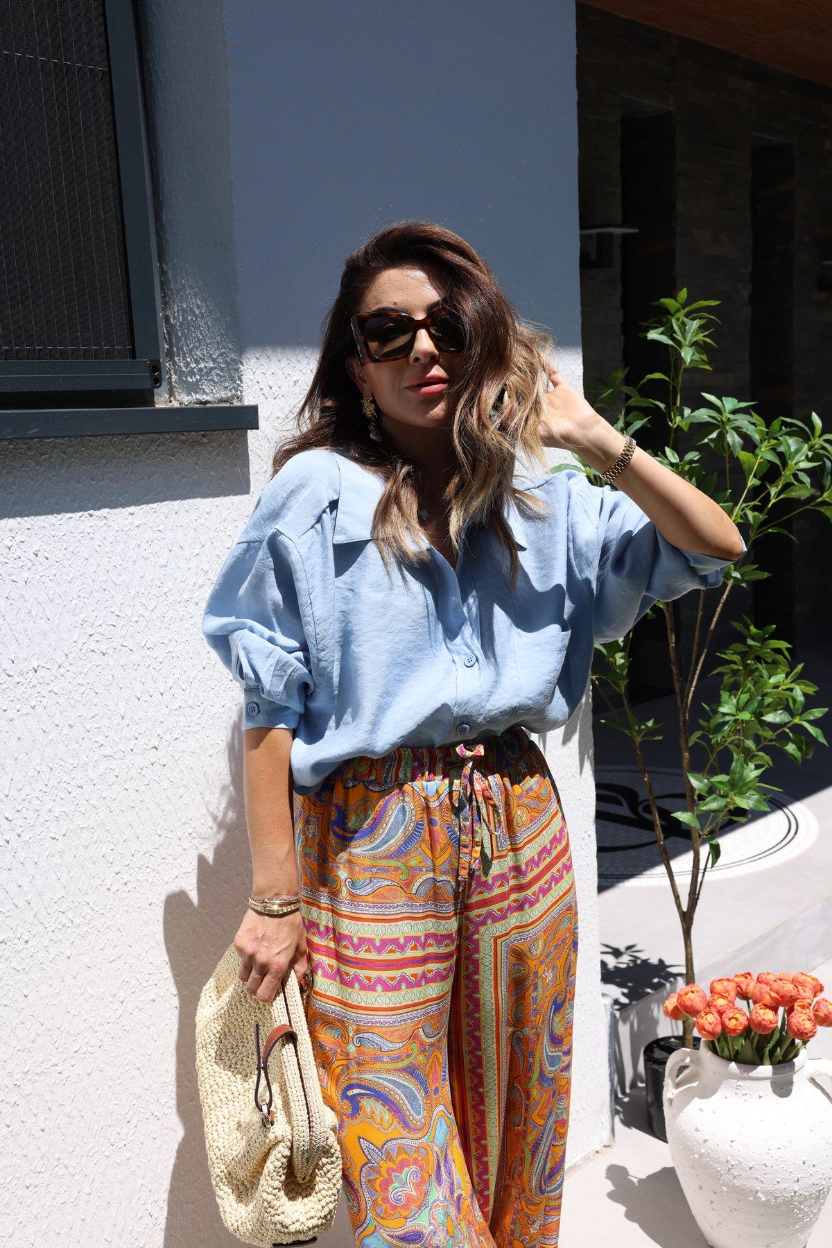 Bohem Desenli Viskon Pantalon