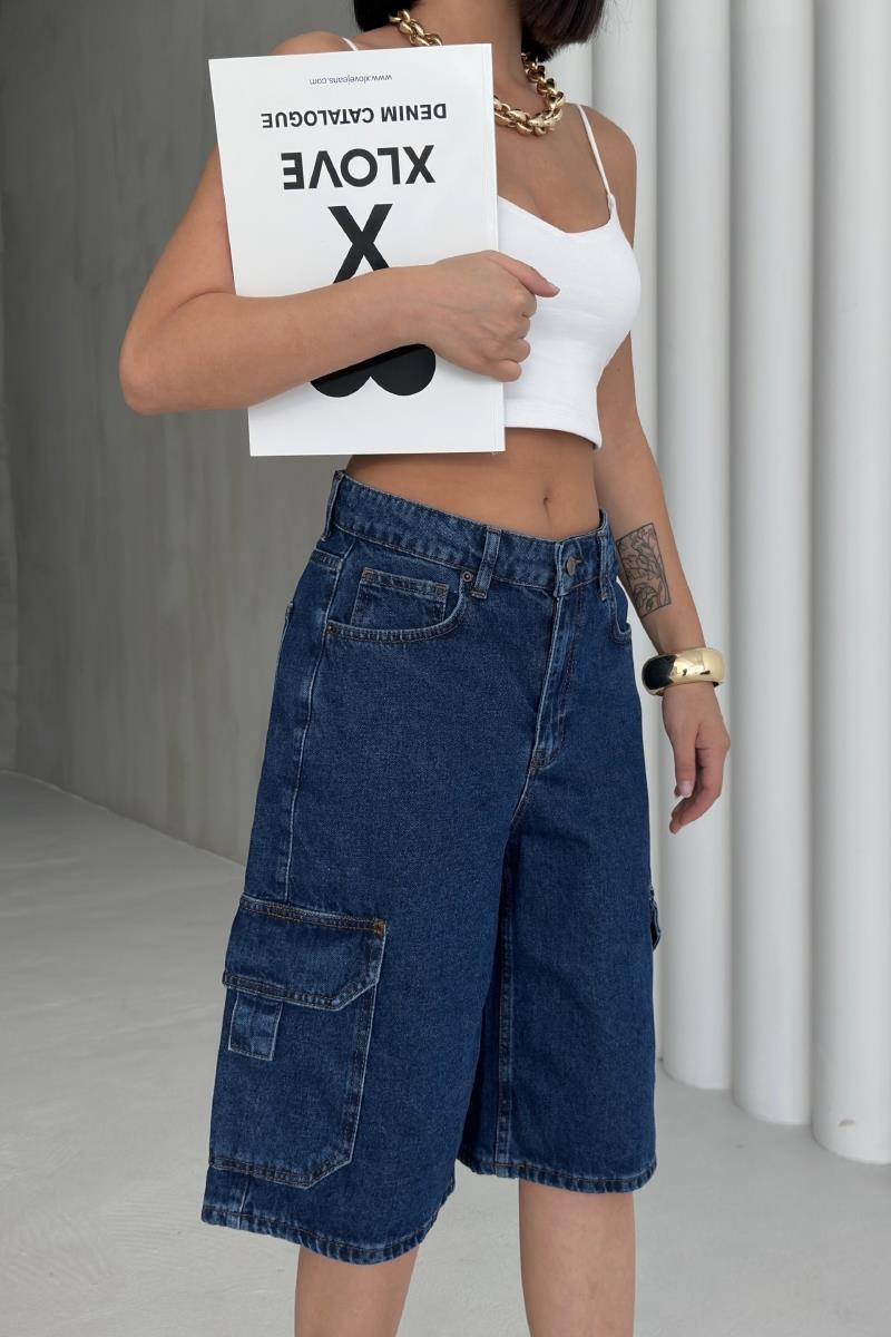 Cep Detaylı Orta Boy Kot Şort