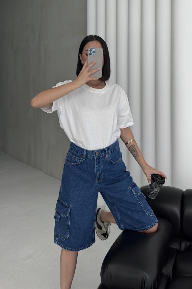 Cep Detaylı Orta Boy Kot Şort