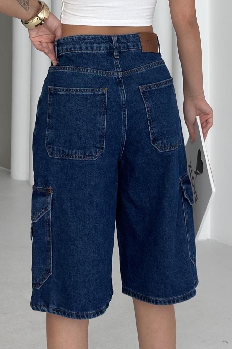 Cep Detaylı Orta Boy Kot Şort