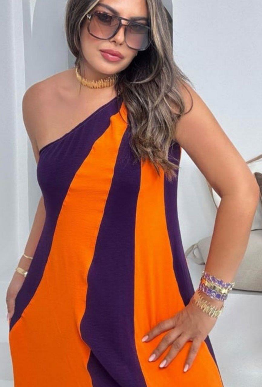 Çift Renkli Tek Omuz Elbise
