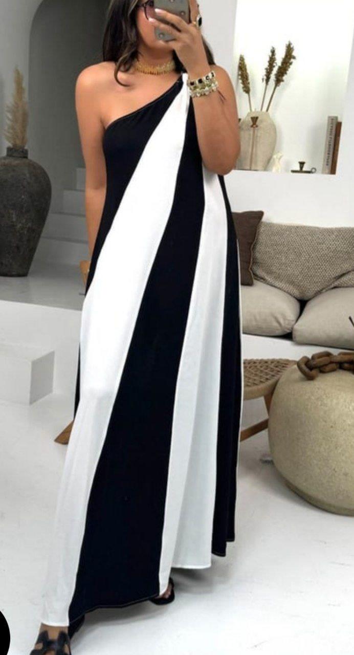 Çift Renkli Tek Omuz Elbise