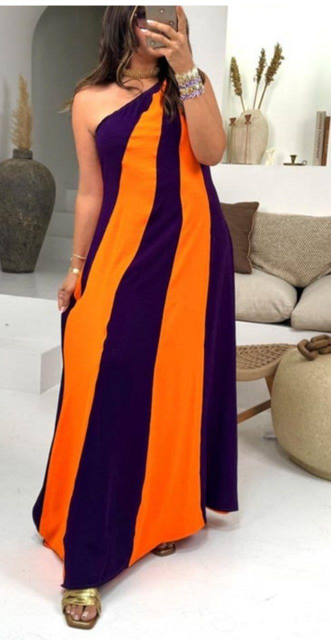 Çift Renkli Tek Omuz Elbise