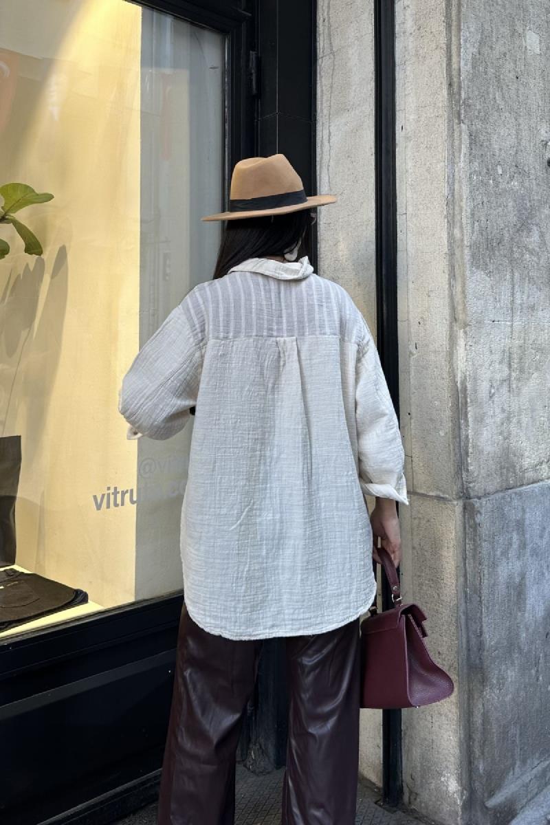 Çizgili Garnili Oversize Gömlek 6206