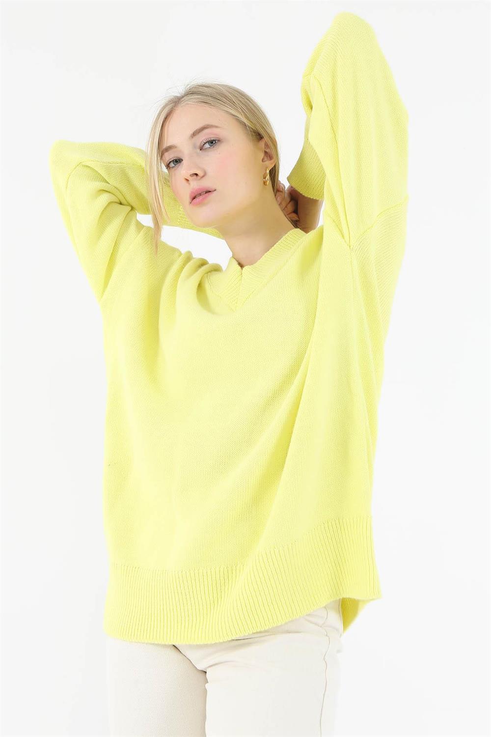 Derin V Yaka Kazak - Sarı