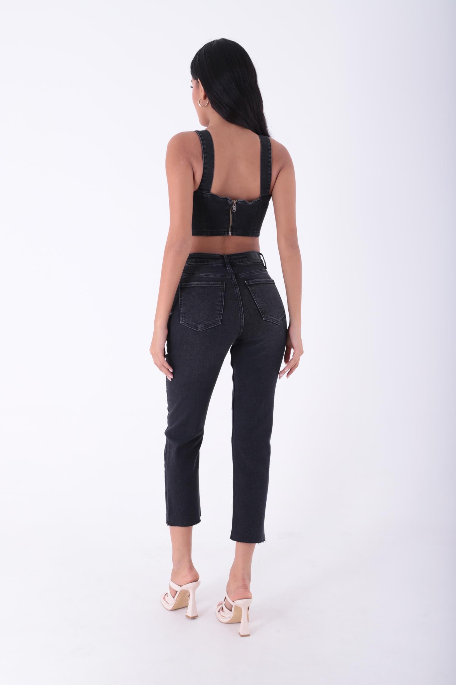 Dikişsiz Paça Mom Fit Kot Pantolon