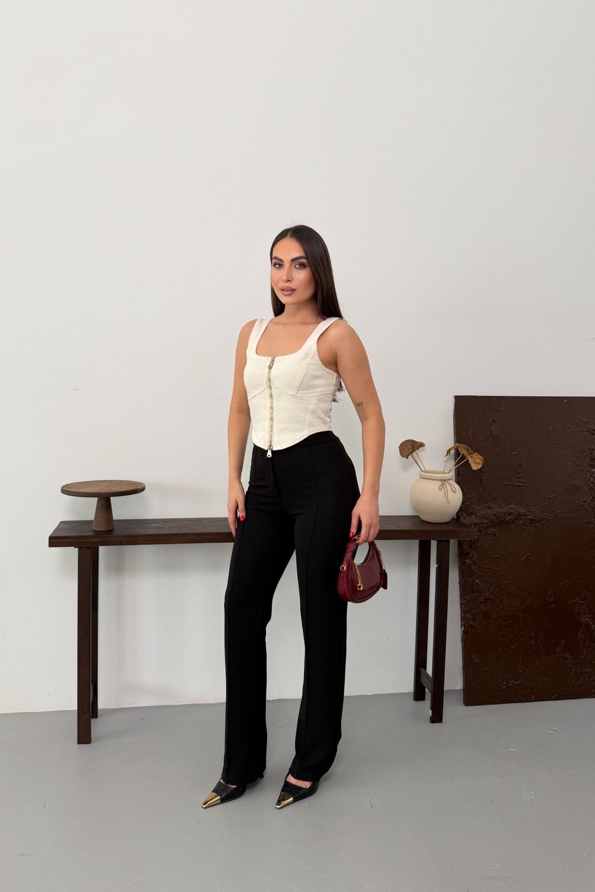 Fermuarlı Denim Büstiyer