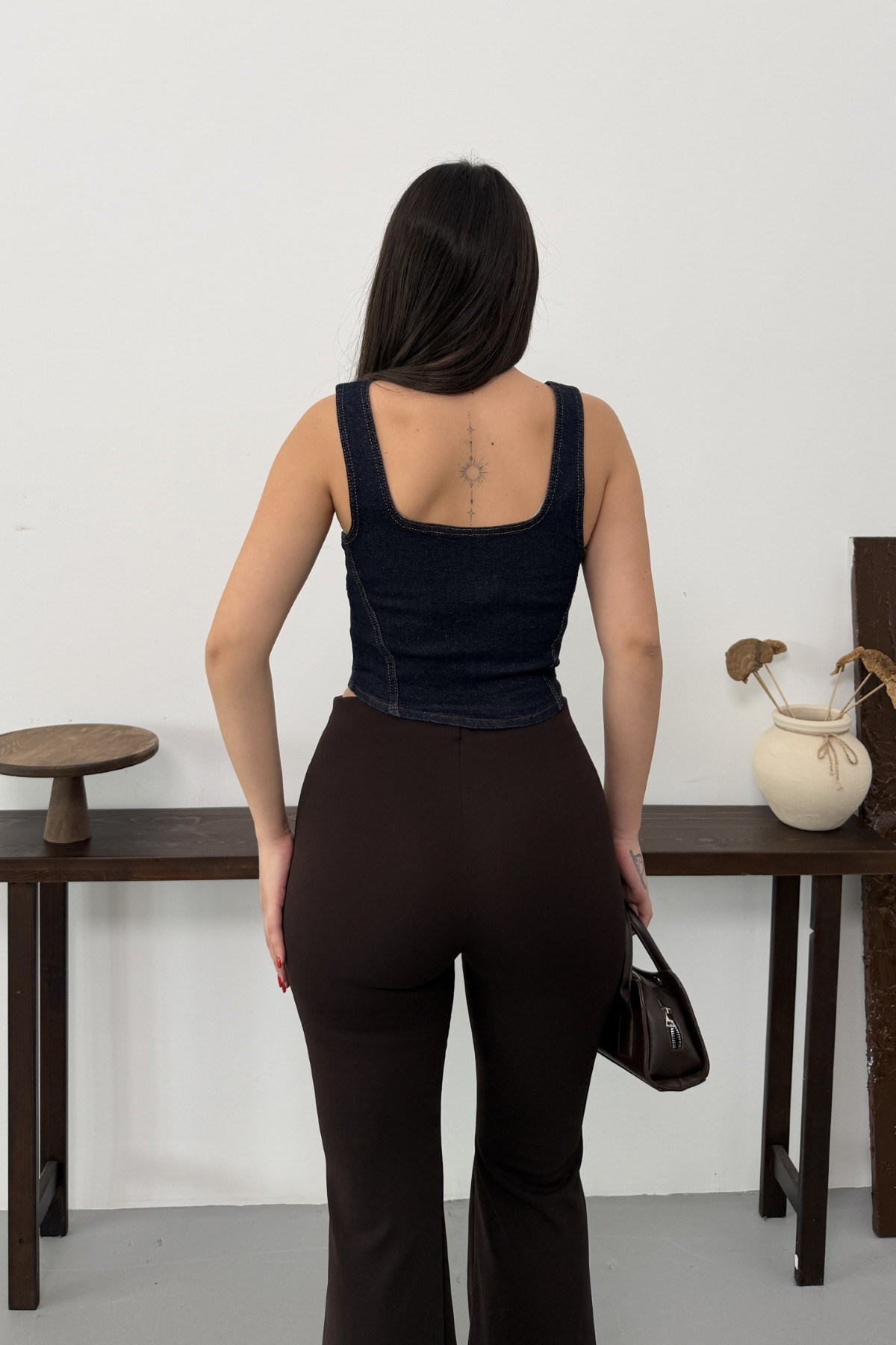 Fermuarlı Denim Büstiyer