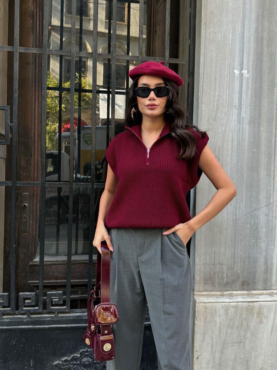 Fermuarlı Yaka Triko Süveter