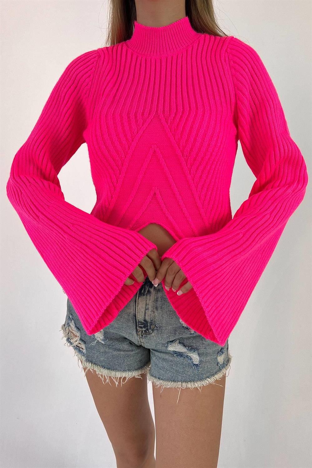 İspanyol Kol Kazak - Neon Pembe