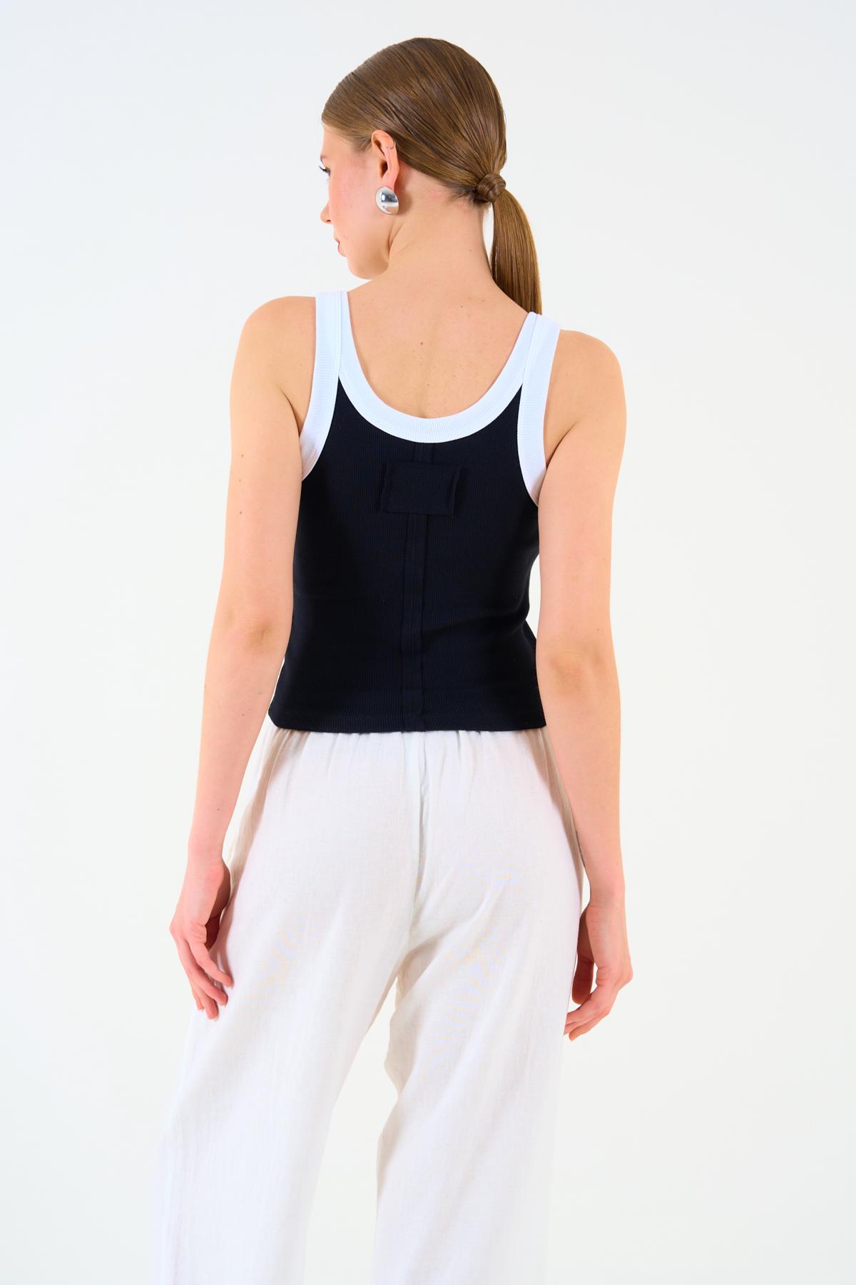 Kadın Bahven Örme Atlet - Siyah-Beyaz