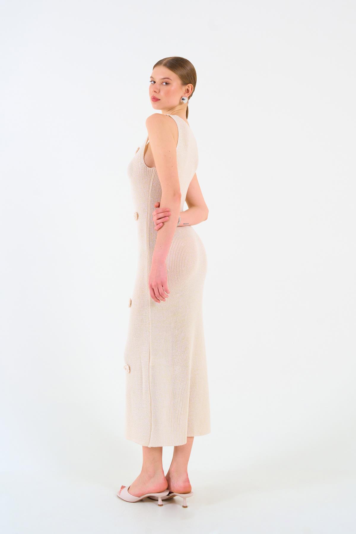 Kadın Bahven Triko Elbise - Krem