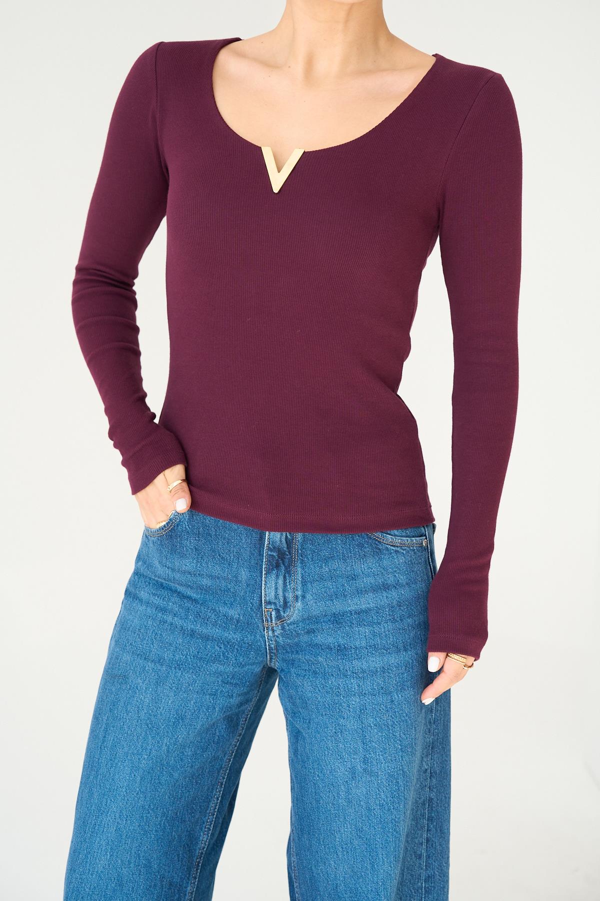 Kadın Daria Aksesuarlı Fitilli Örme Body - Bordo