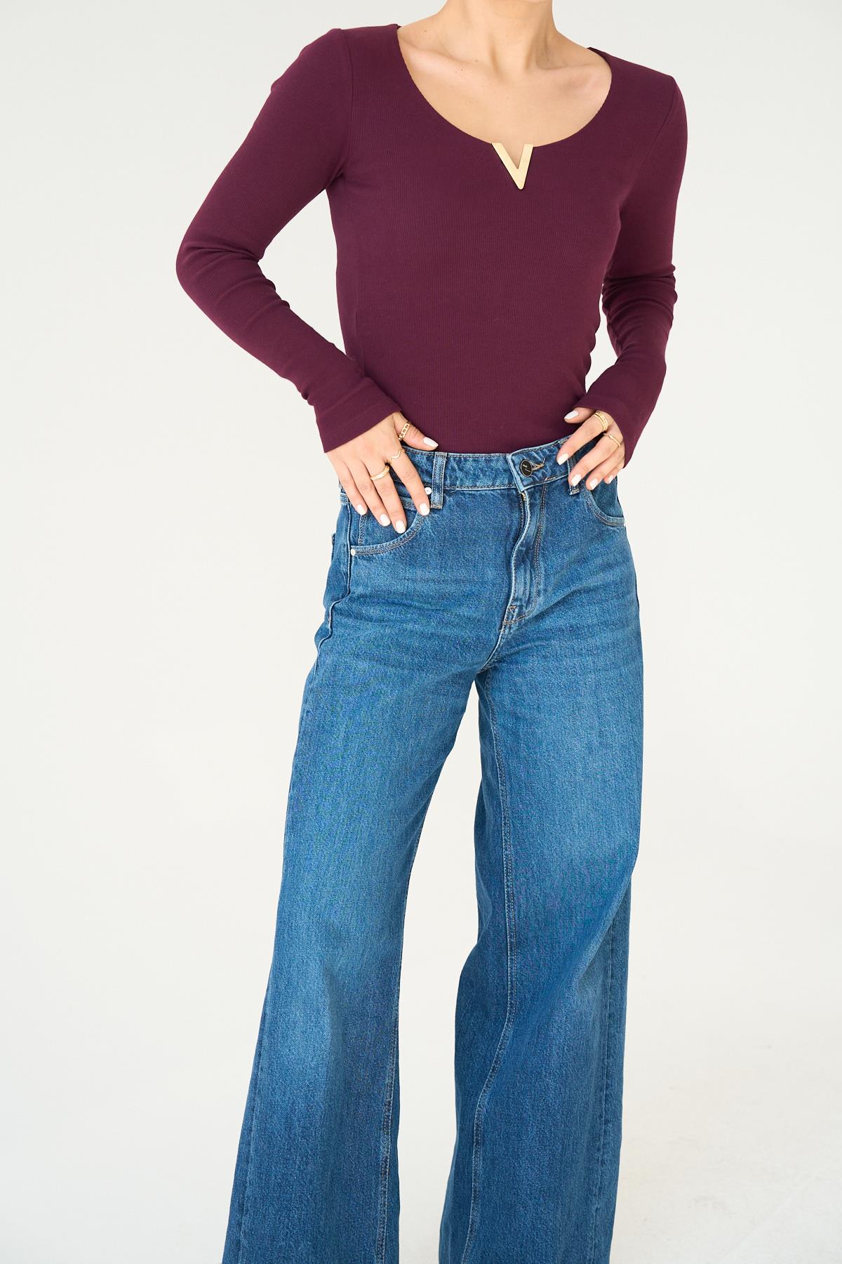 Kadın Daria Aksesuarlı Fitilli Örme Body - Bordo