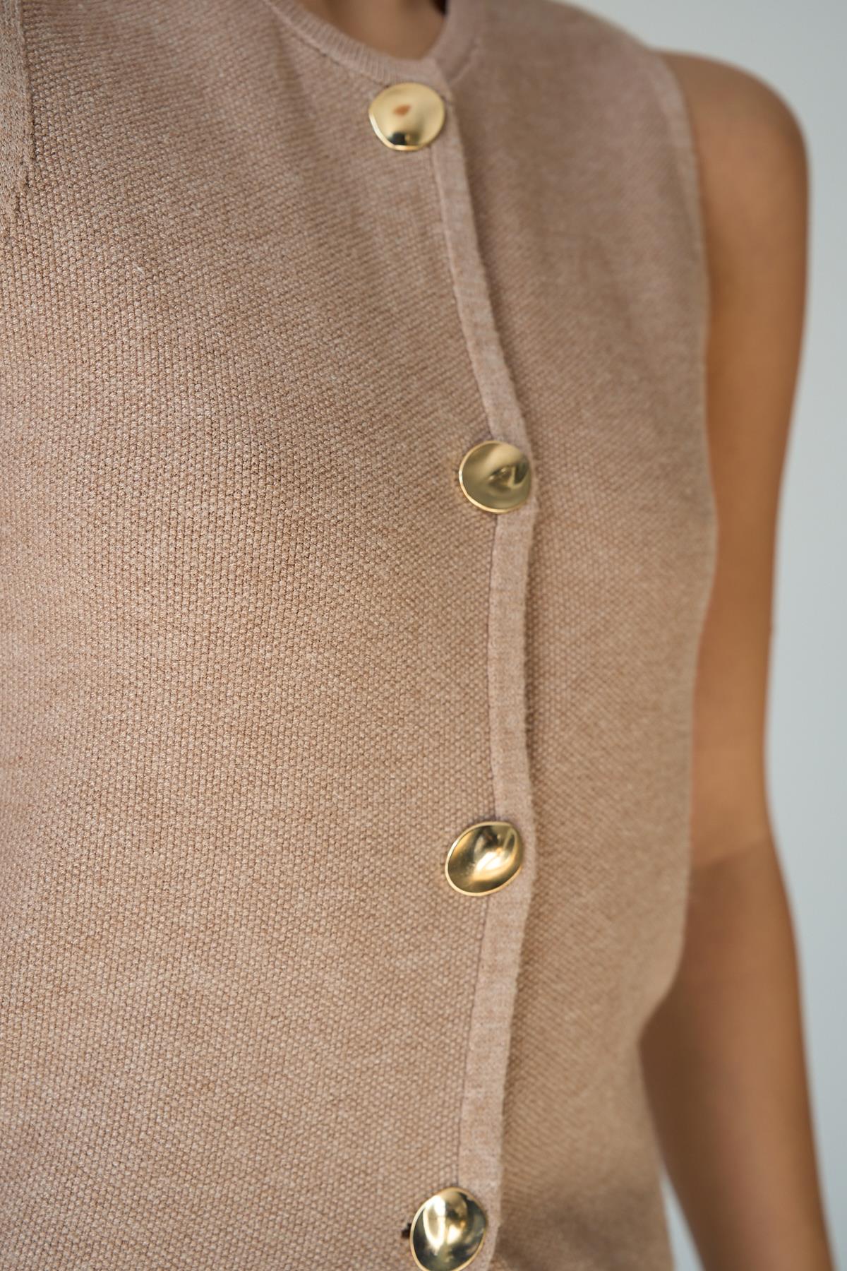 Kadın Elis Triko Yelek - Camel