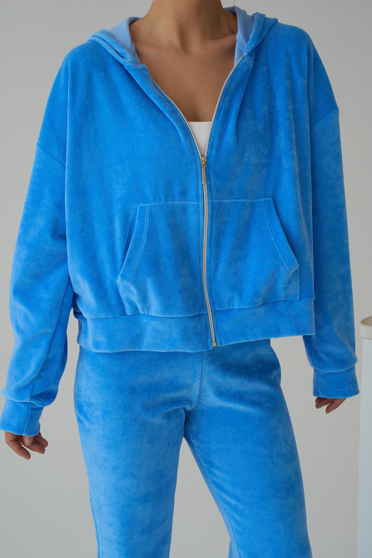 Kadın Kadife Örme Pantolon Takım - Mavi