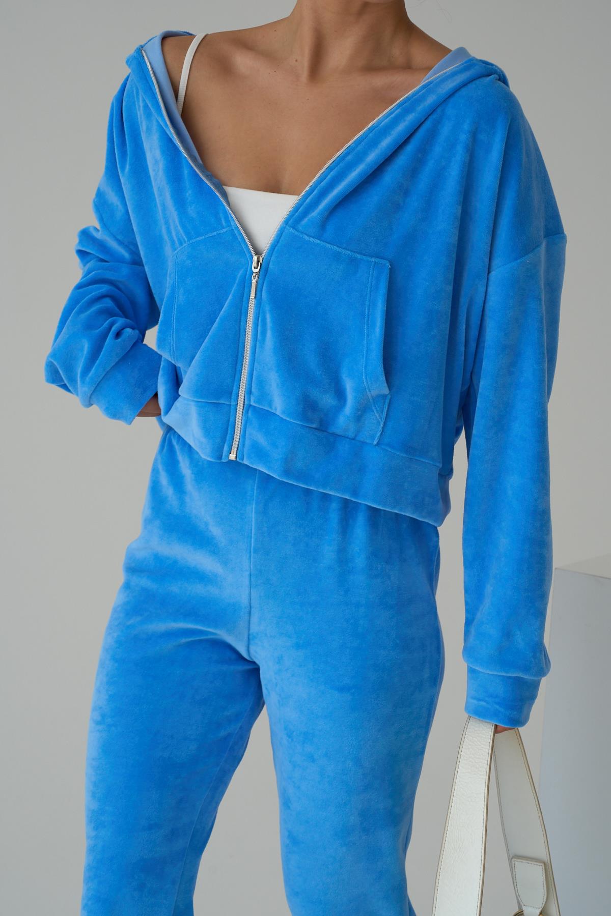 Kadın Kadife Örme Pantolon Takım - Mavi