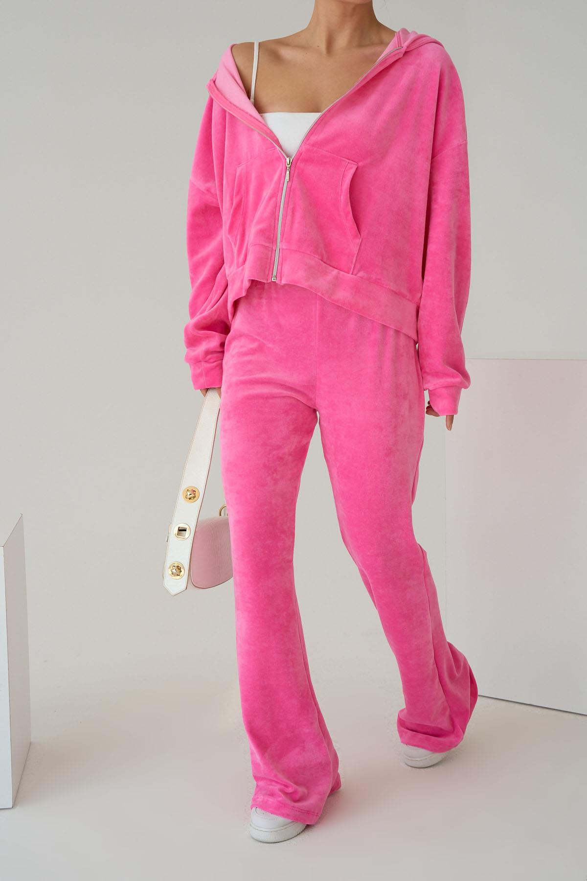 Kadın Kadife Örme Pantolon Takım - Pembe