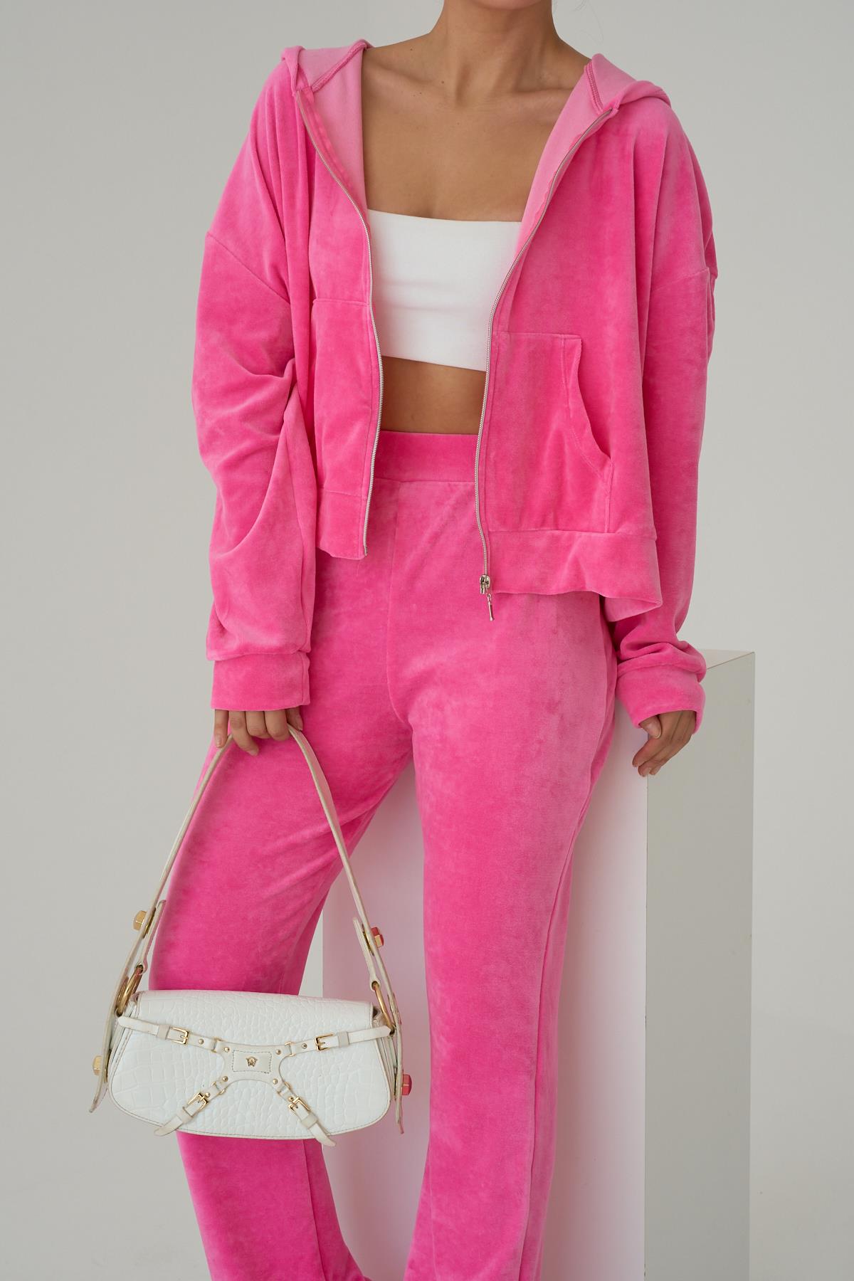 Kadın Kadife Örme Pantolon Takım - Pembe