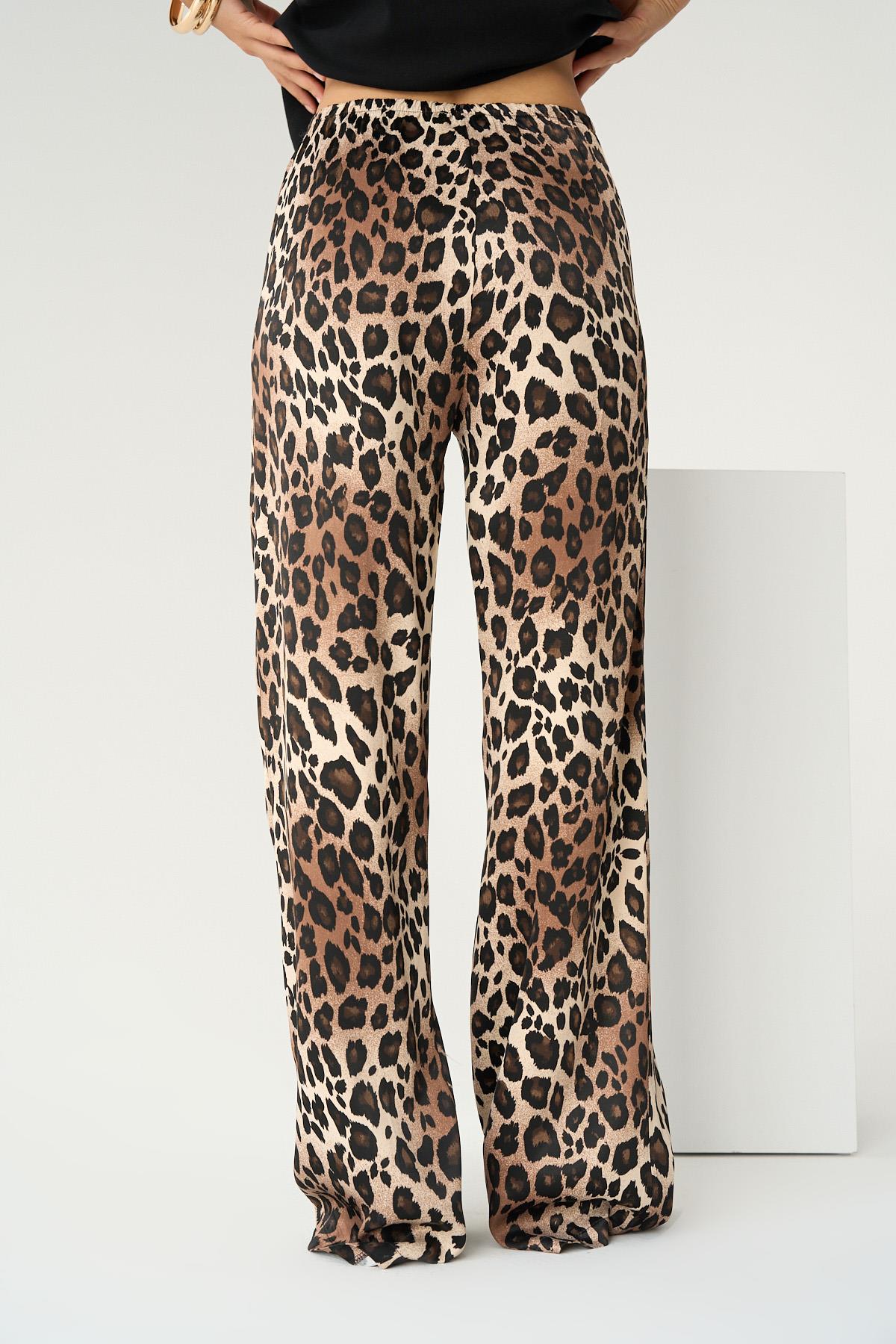 Kadın Leopar Lastikli Dokuma Pantolon - Leopar