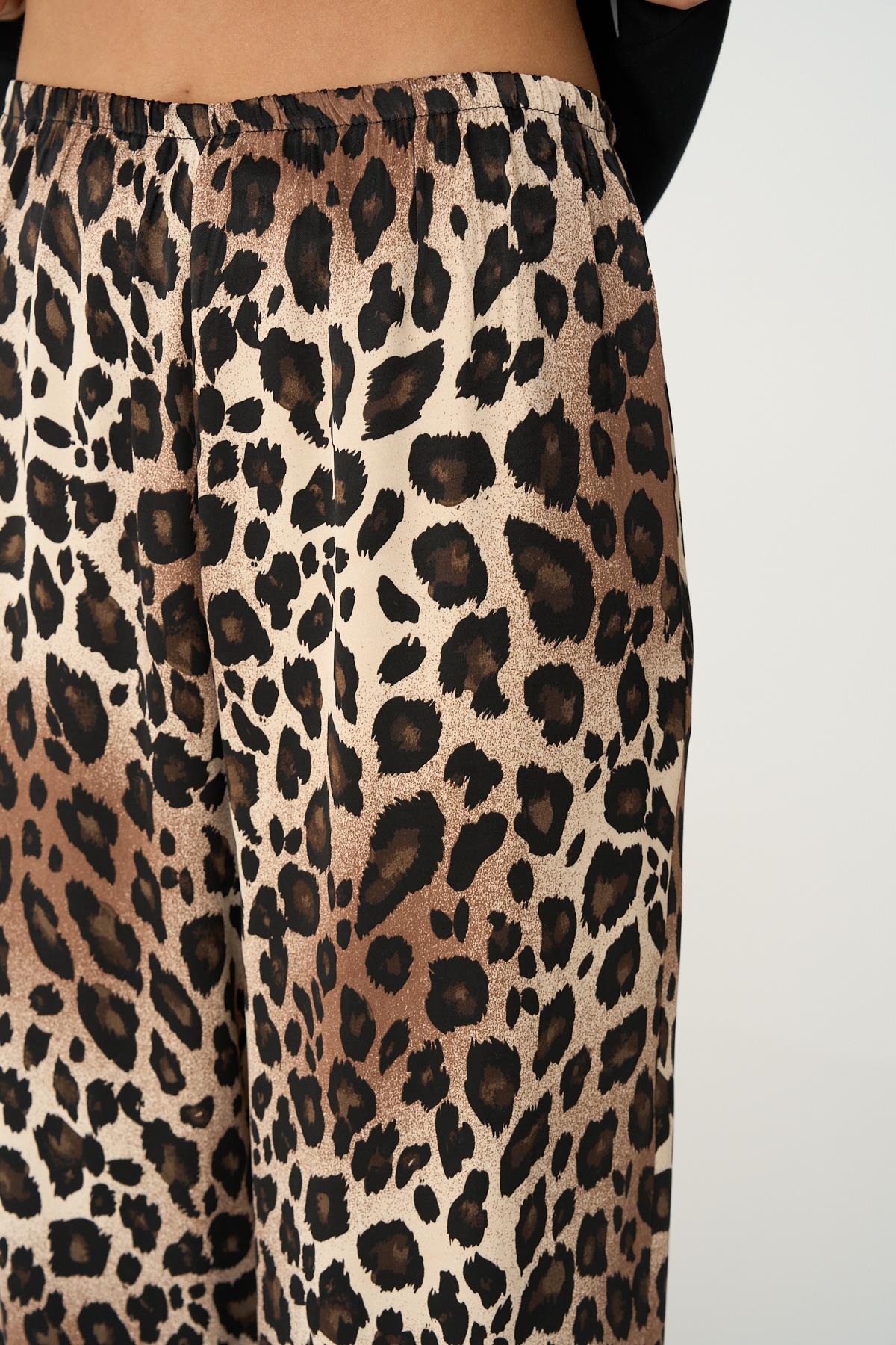 Kadın Leopar Lastikli Dokuma Pantolon - Leopar