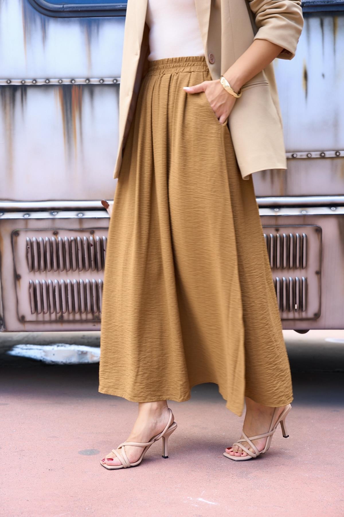 Kadın Lolli Dokuma Etek - Vizon