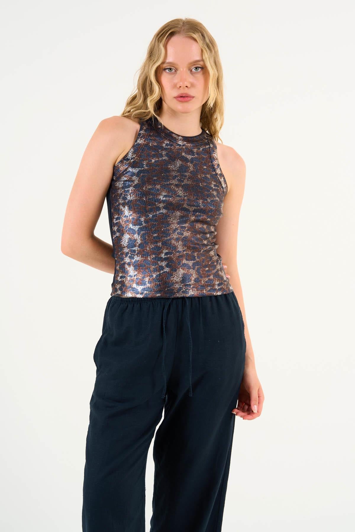 Kadın Lutas Örme Atlet - Siyah-Gümüş