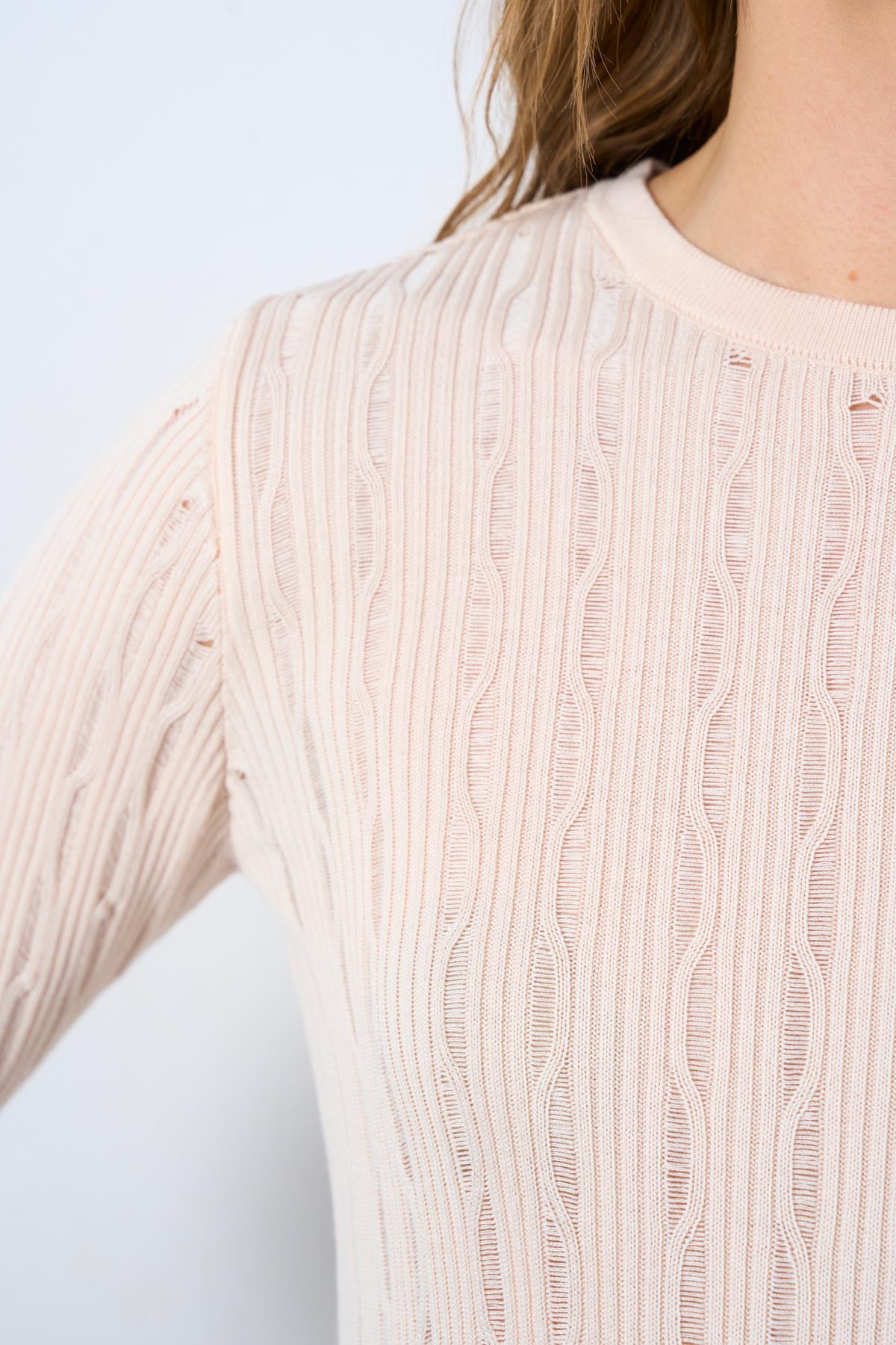 Kadın Mathil Ajurlu Triko Kazak - Krem