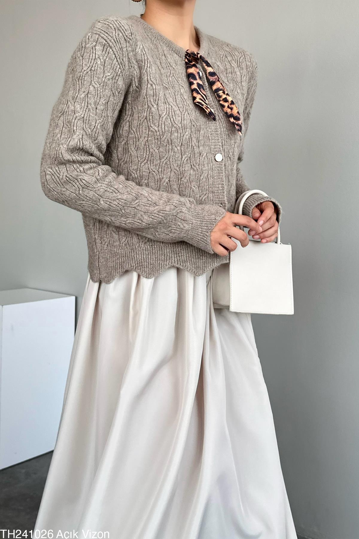 Kadın Menza Triko Hırka - Açık Vizon