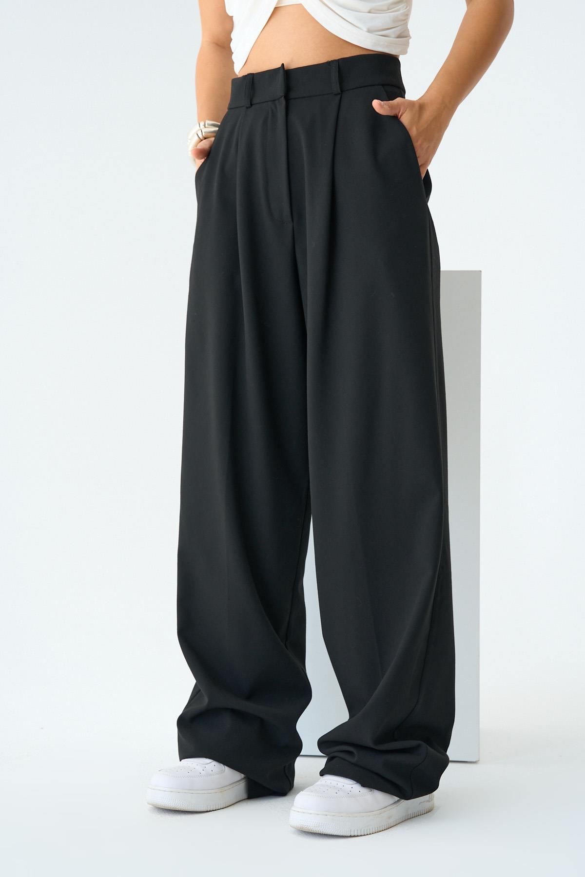Kadın Simva Palazzo Dokuma Pantolon - Siyah