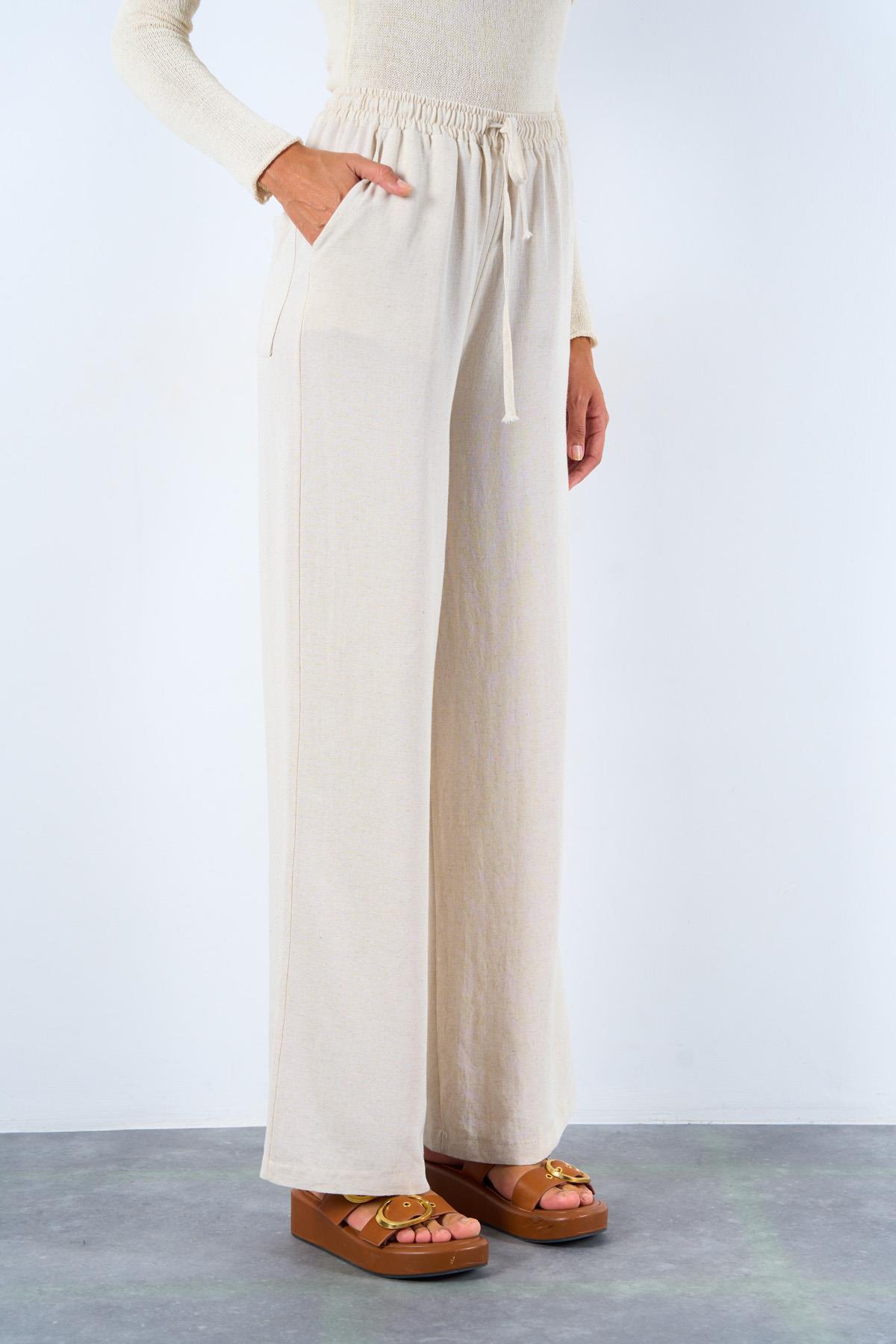 Kadın Soft Dokuma Pantolon - Naturel