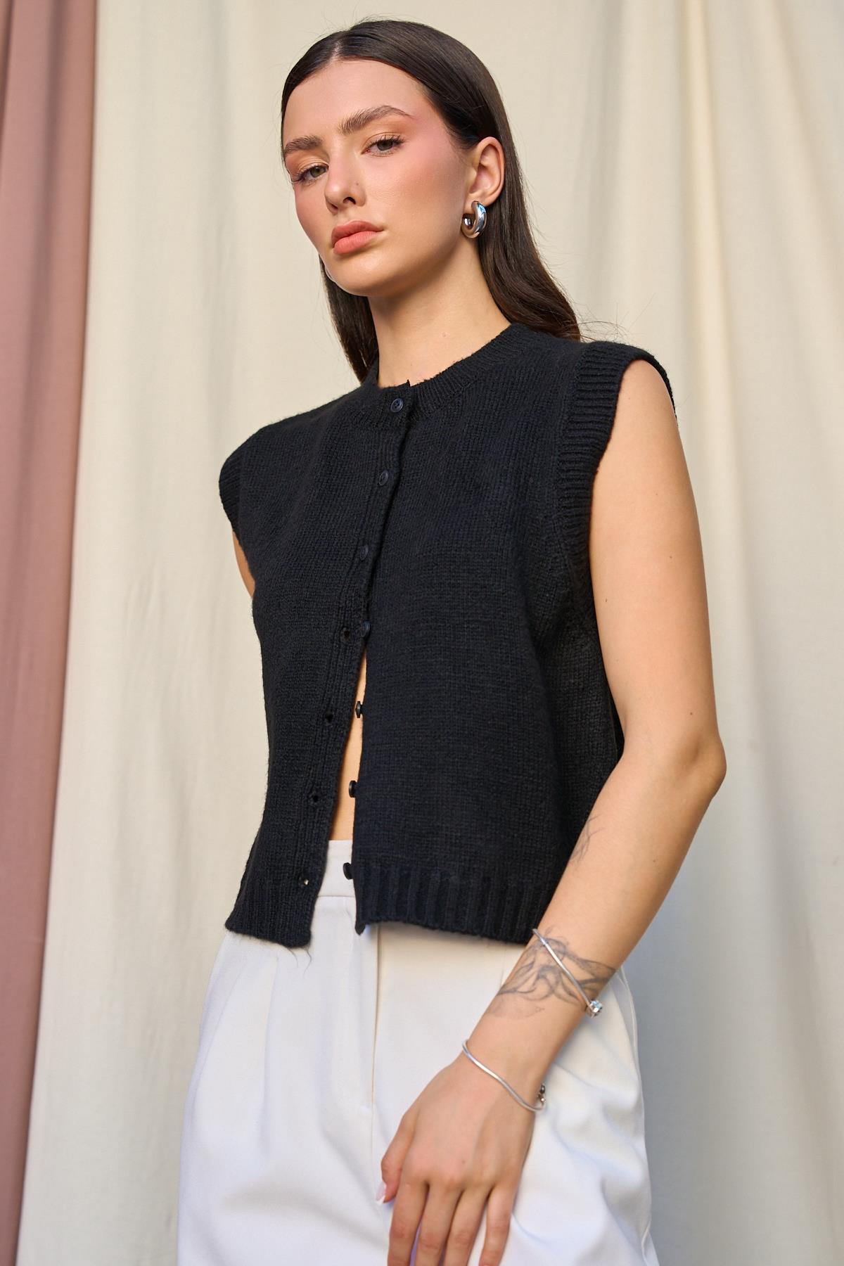 Kadın Sonya Triko Yelek - Siyah