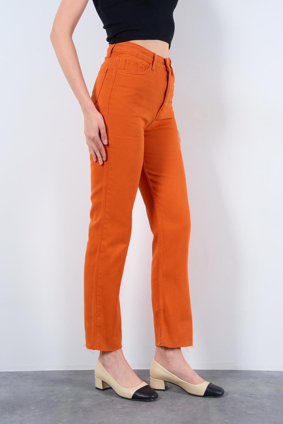 Kadın Strong Düz Jean Pantolon - Oranj
