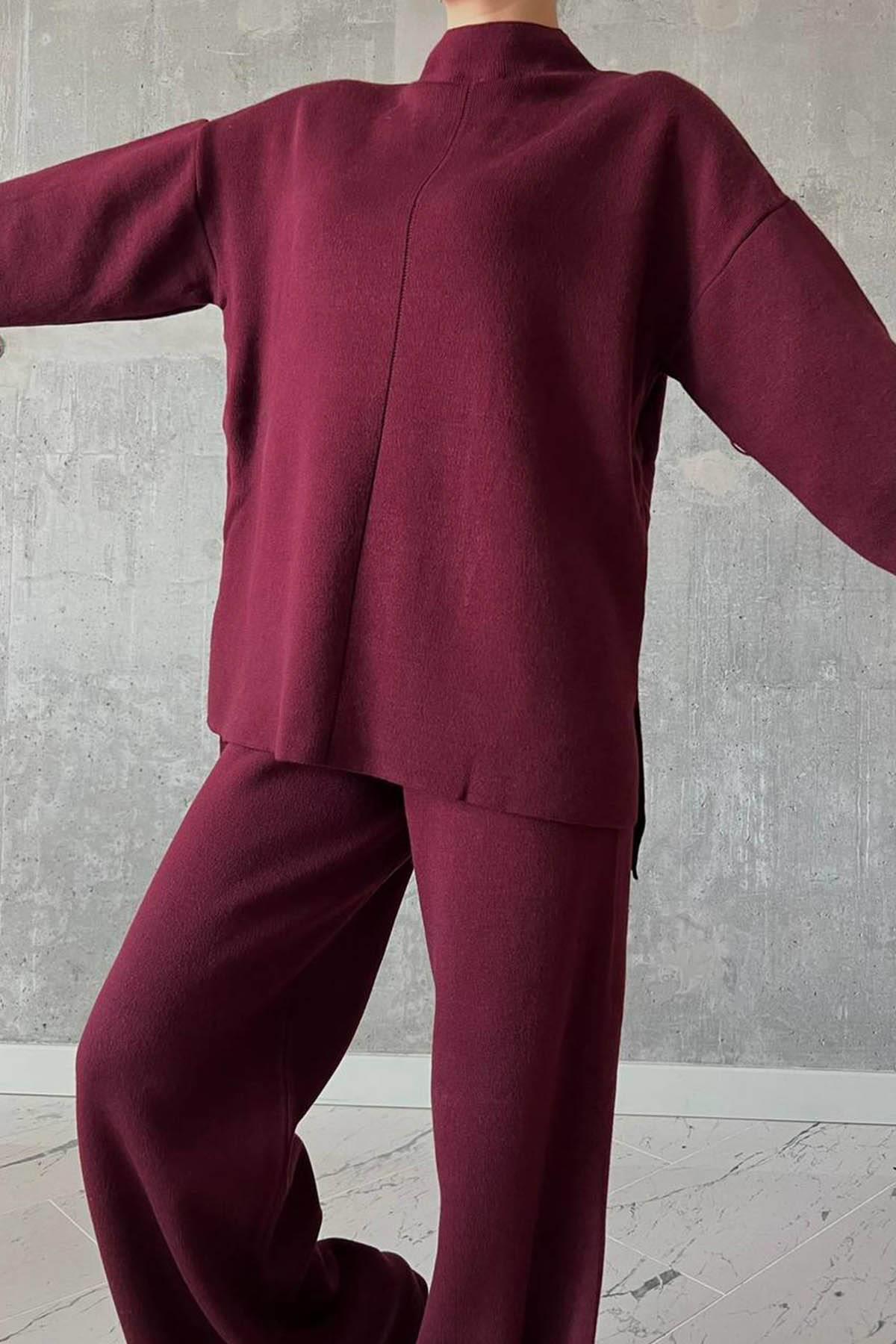 Kadın Zaneta Pantolon Triko Takım - Bordo