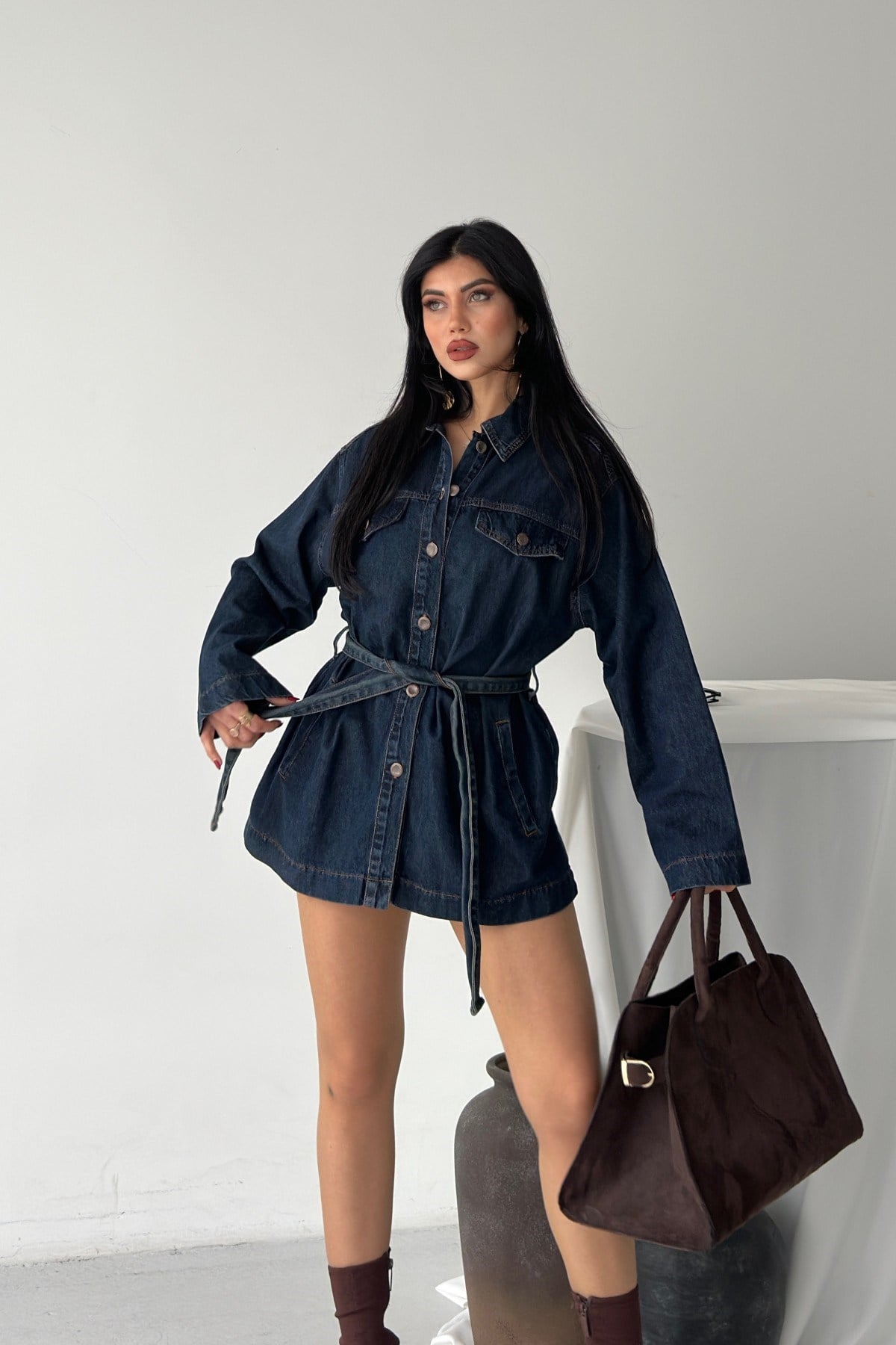 Kuşaklı Oversize Gömlek 6250