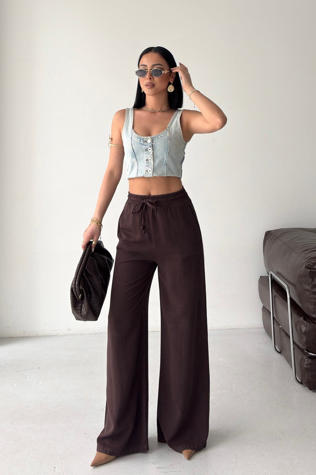 Lastikli Palazzo Pantolon HS708