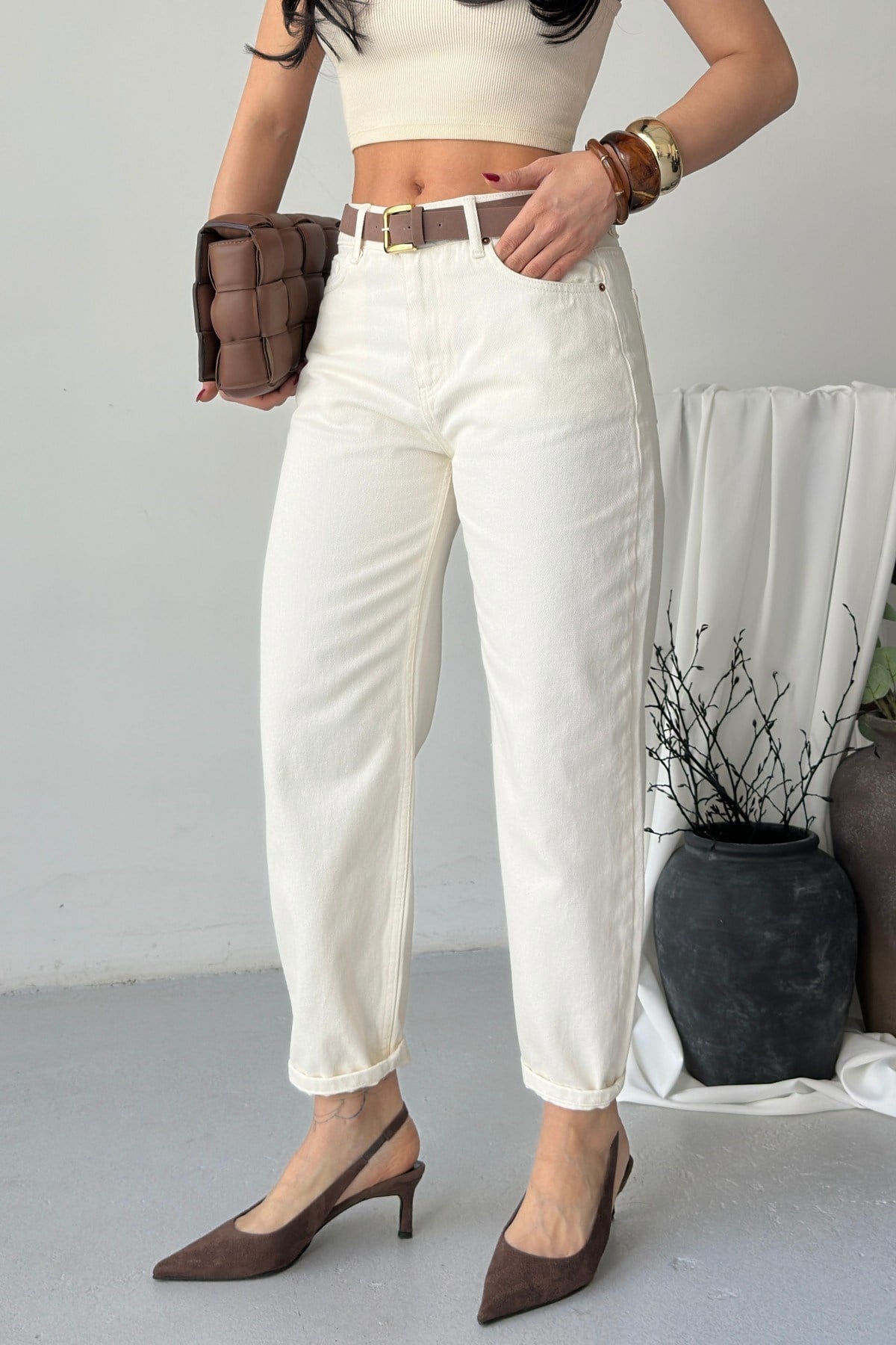 Likrasız Mom Kot Pantolon 7057