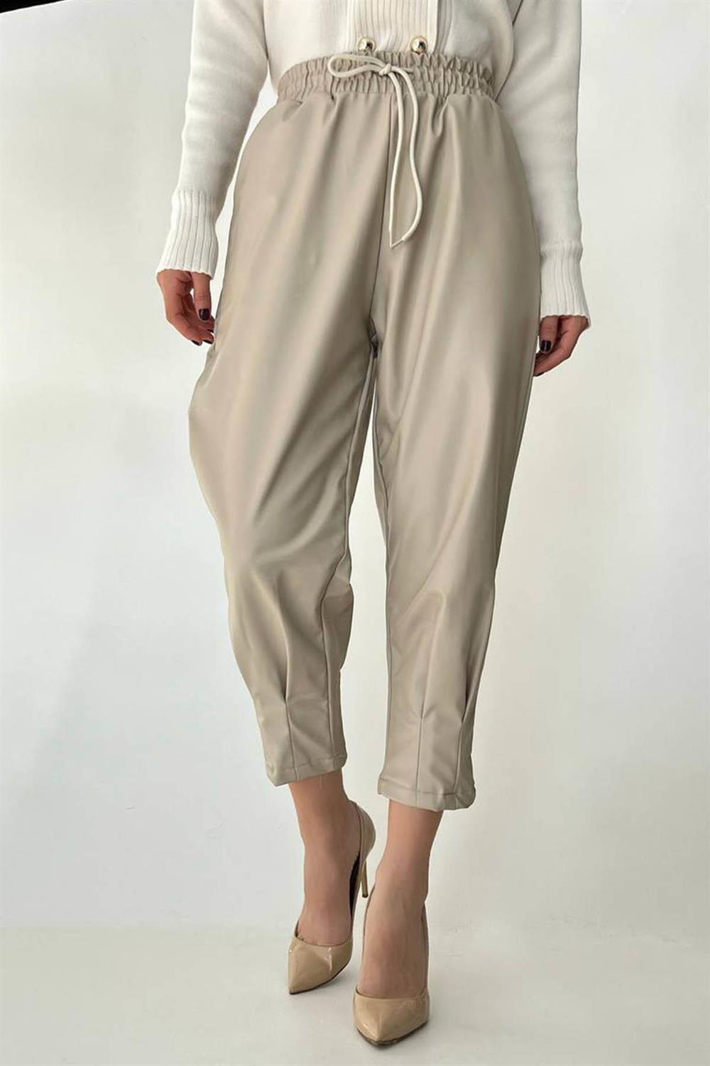 Paçası Katlı Pantolon - Bej