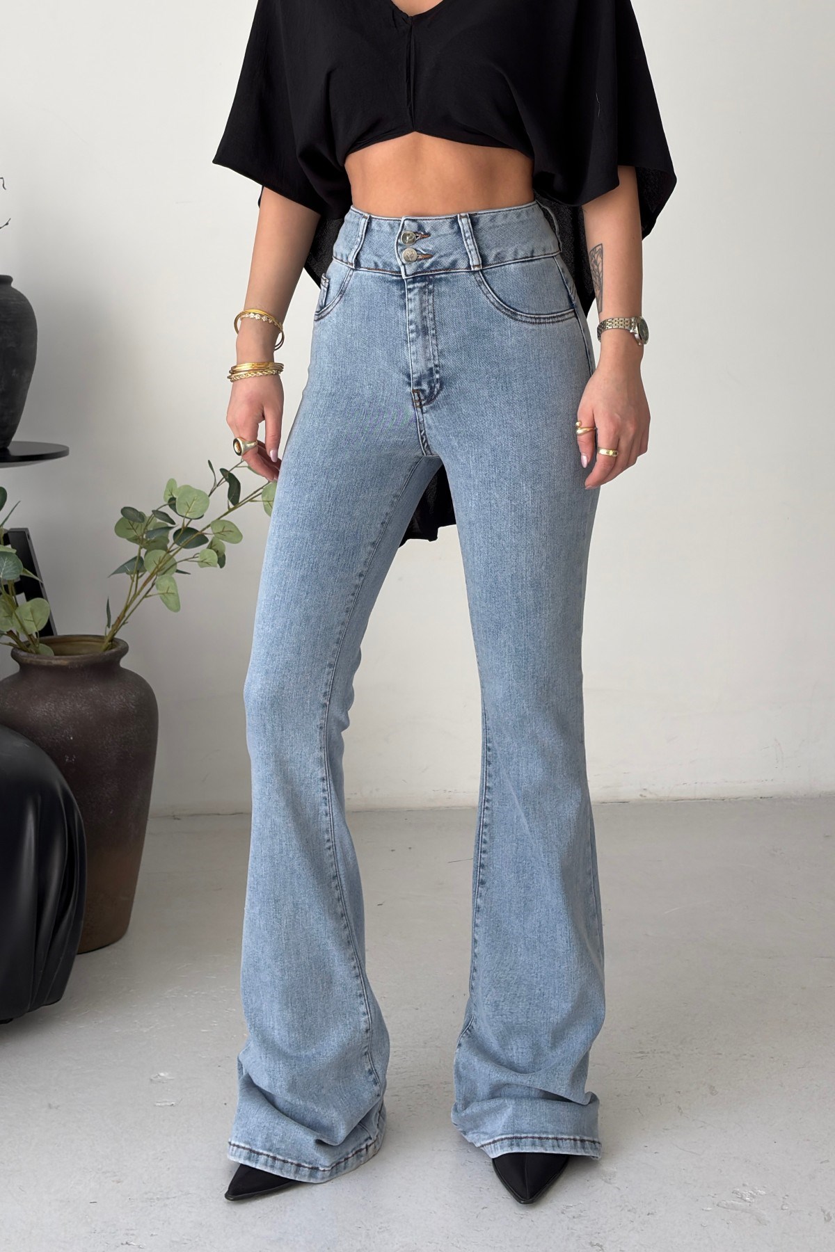 Pensli Geniş Kemerli Kot Pantolon 7151
