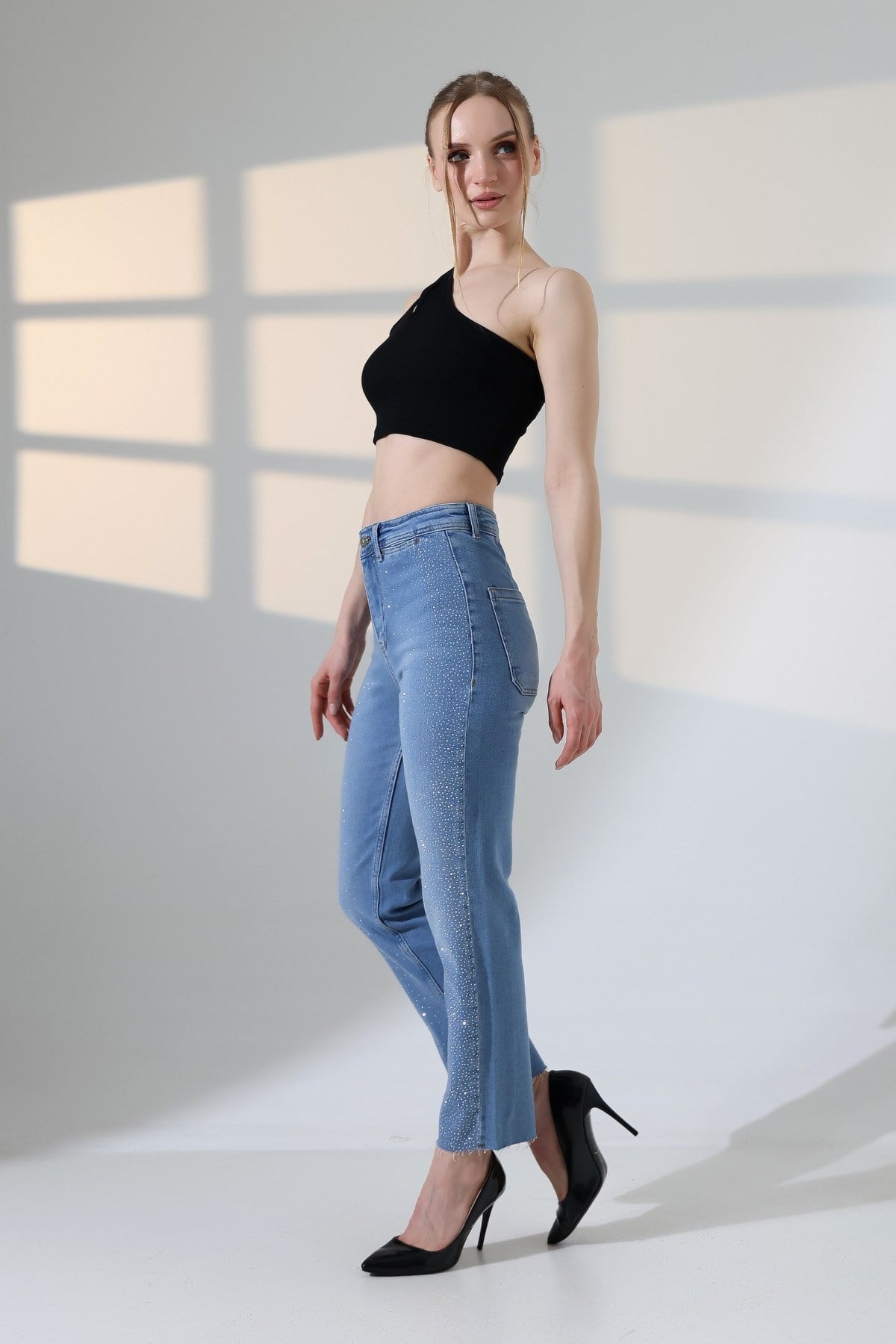 Serpme Taşlı  Relax Kot Pantolon 7193