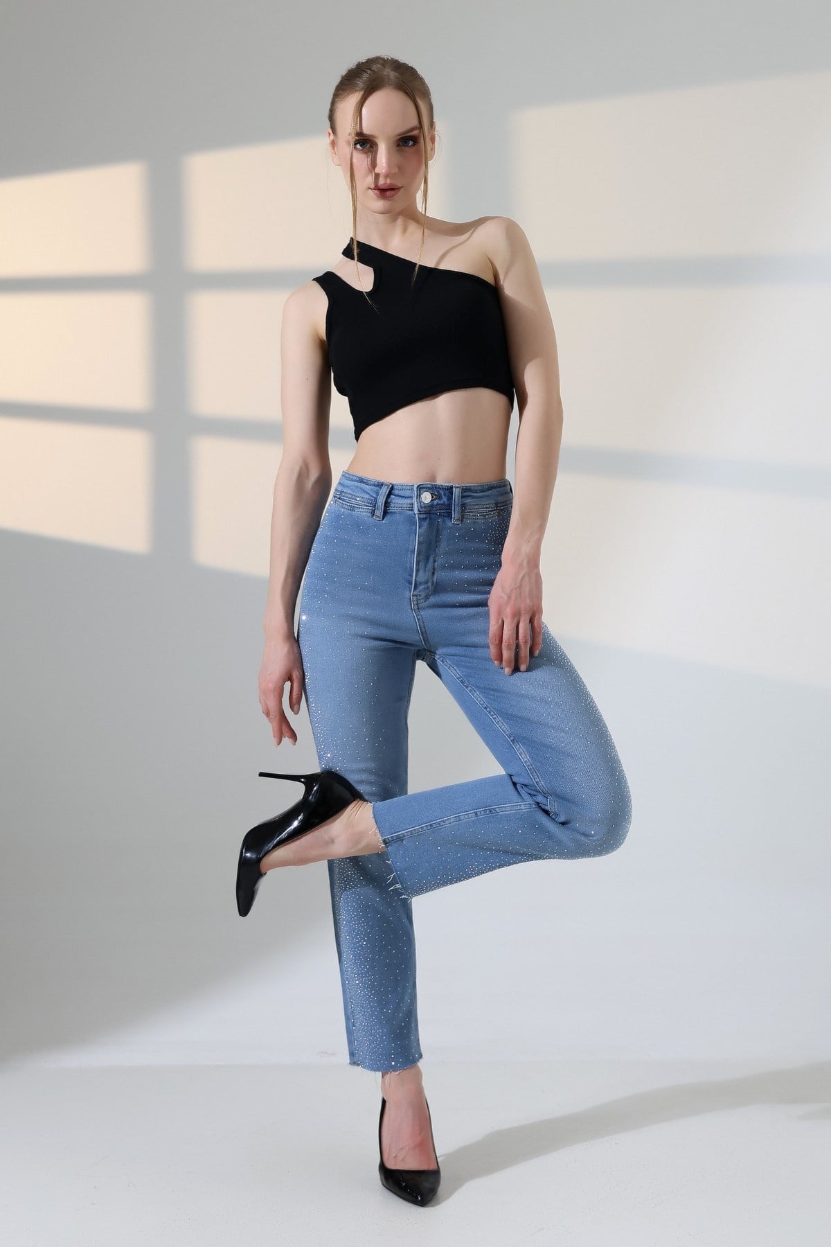 Serpme Taşlı  Relax Kot Pantolon 7193