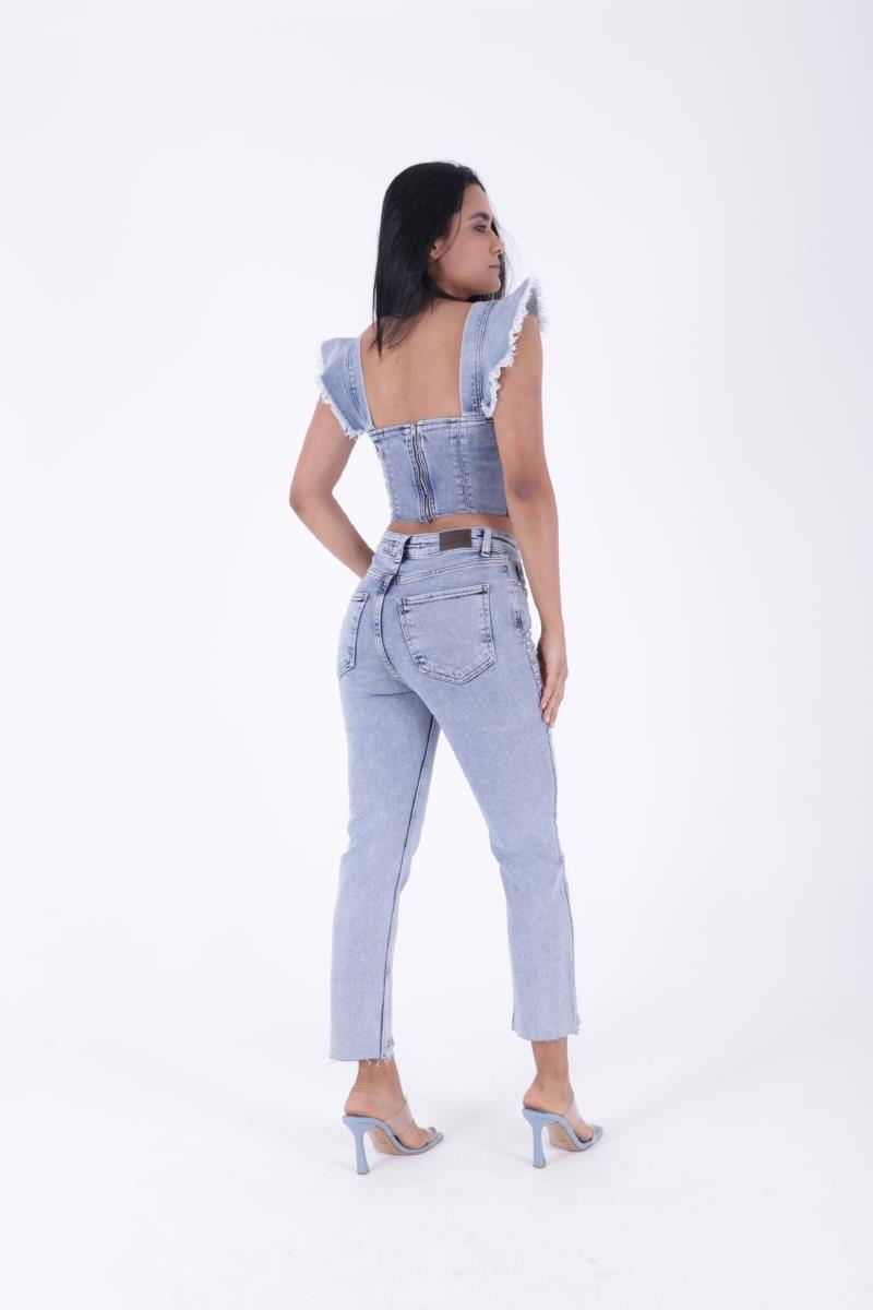 Taşlı Mom Fit Kot Pantolon 7023