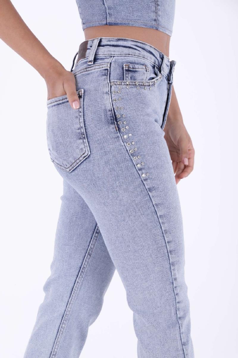 Taşlı Mom Fit Kot Pantolon 7023