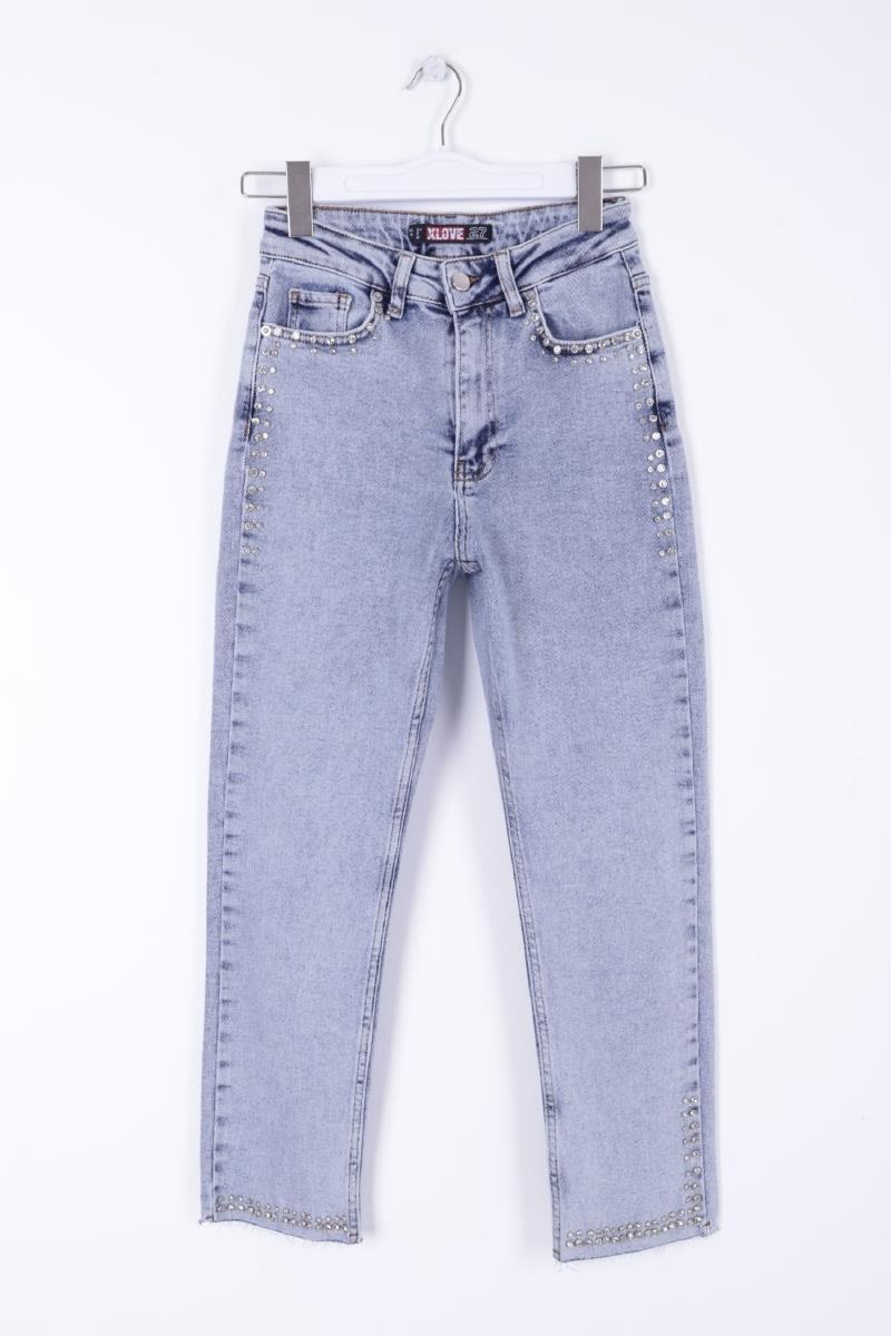 Taşlı Mom Fit Kot Pantolon 7023