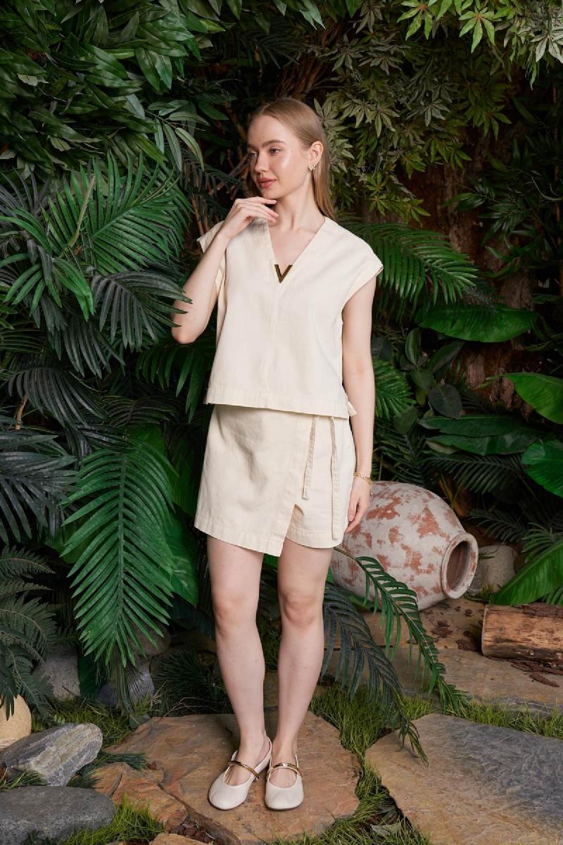 V Yaka Keten Bluz HS608