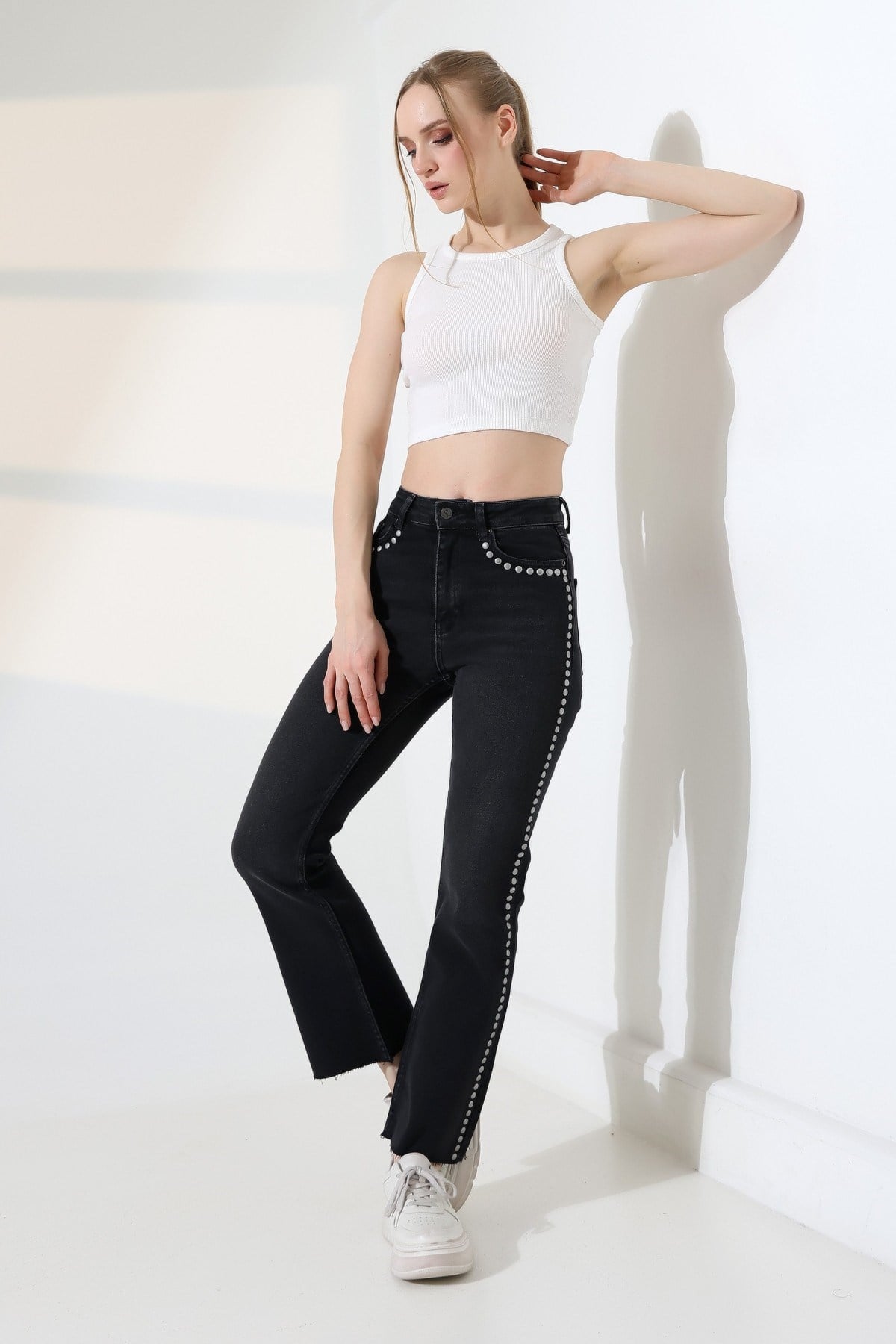 Zımba Taşlı İspanyol Mom Fit Kot Pantolon 7192