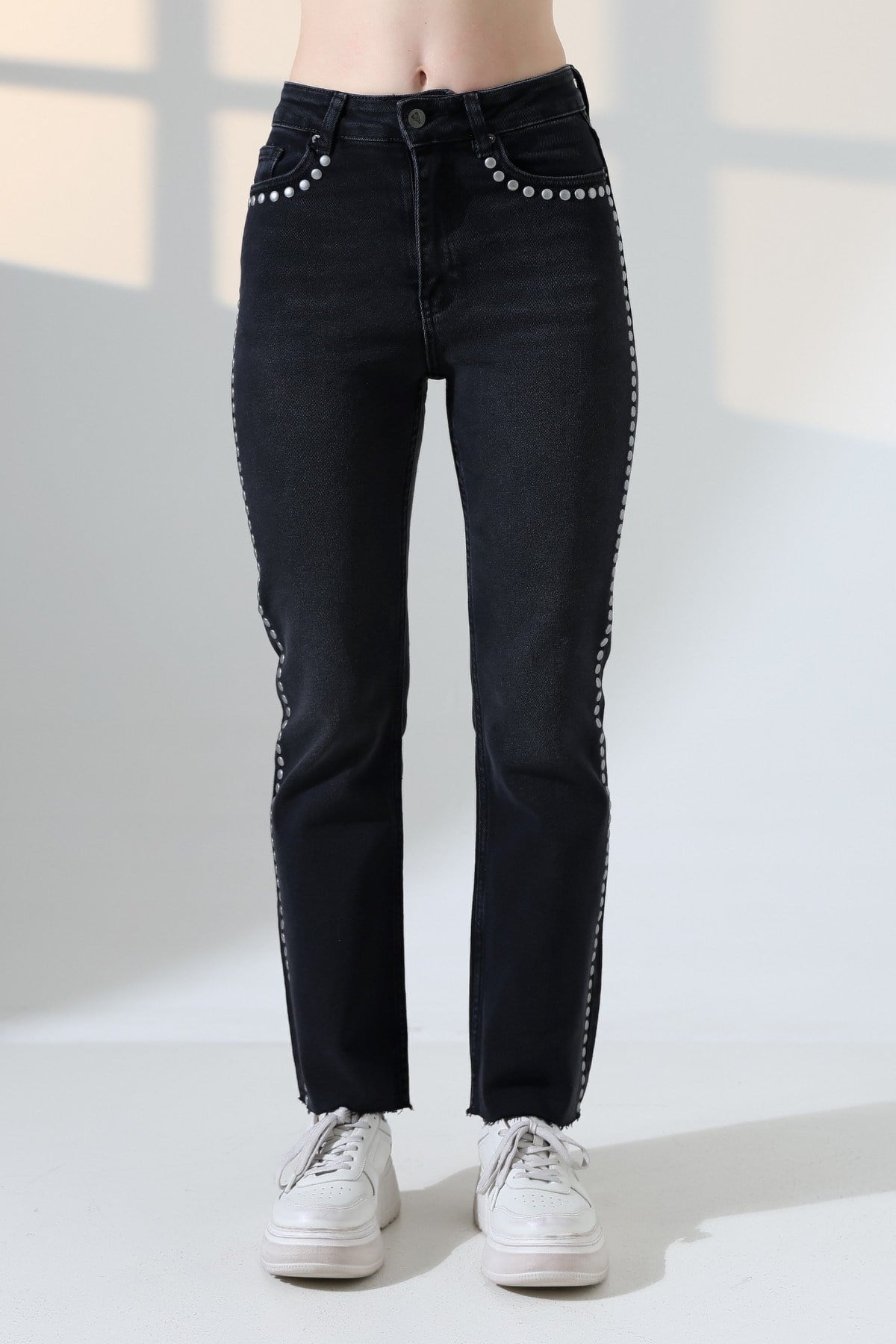 Zımba Taşlı İspanyol Mom Fit Kot Pantolon 7192