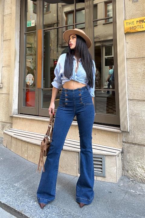 Çok Düğmeli İspanyol Kot Pantolon