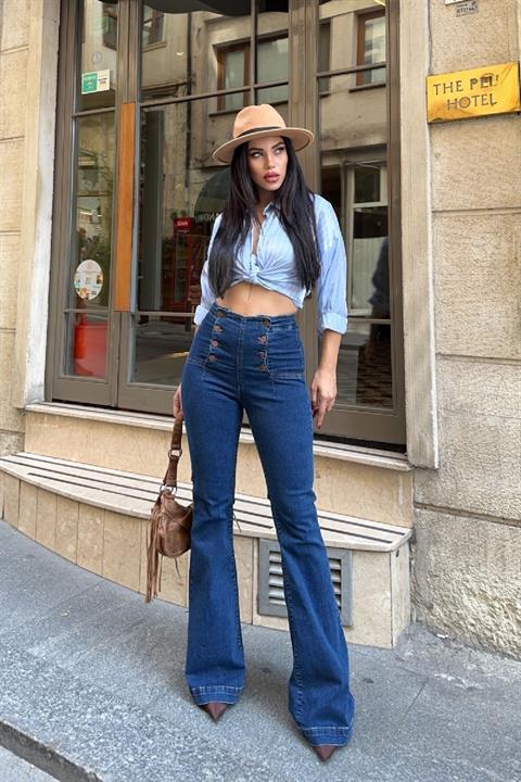 Çok Düğmeli İspanyol Kot Pantolon